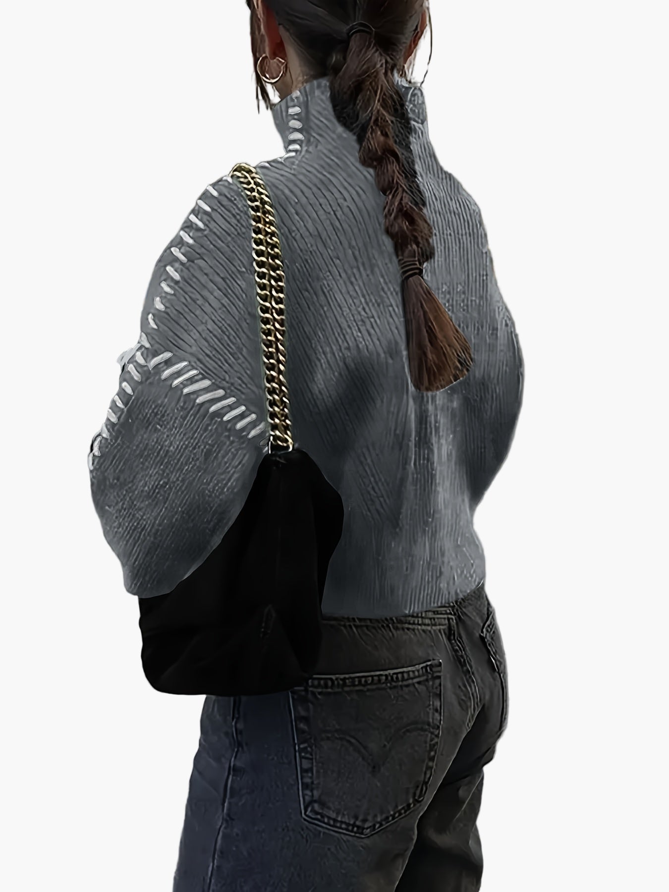 Damen Modischer Pullover mit Hochkragen und Akzent-Naht – Stilvoller Statement-Strick für Herbst & Winter