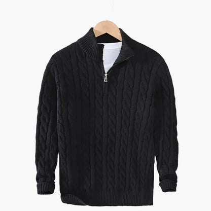 Herren Strickpullover mit Zopfmuster – Klassischer Halbreißverschluss, stilvoll und vielseitig für Alltag und Büro