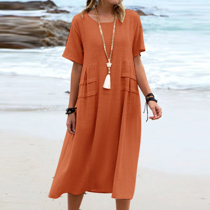 Sue – Lässiges Midi-Kleid aus atmungsaktiver Baumwolle und Leinen für den Sommer
