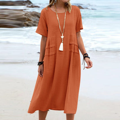Sue – Lässiges Midi-Kleid aus atmungsaktiver Baumwolle und Leinen für den Sommer