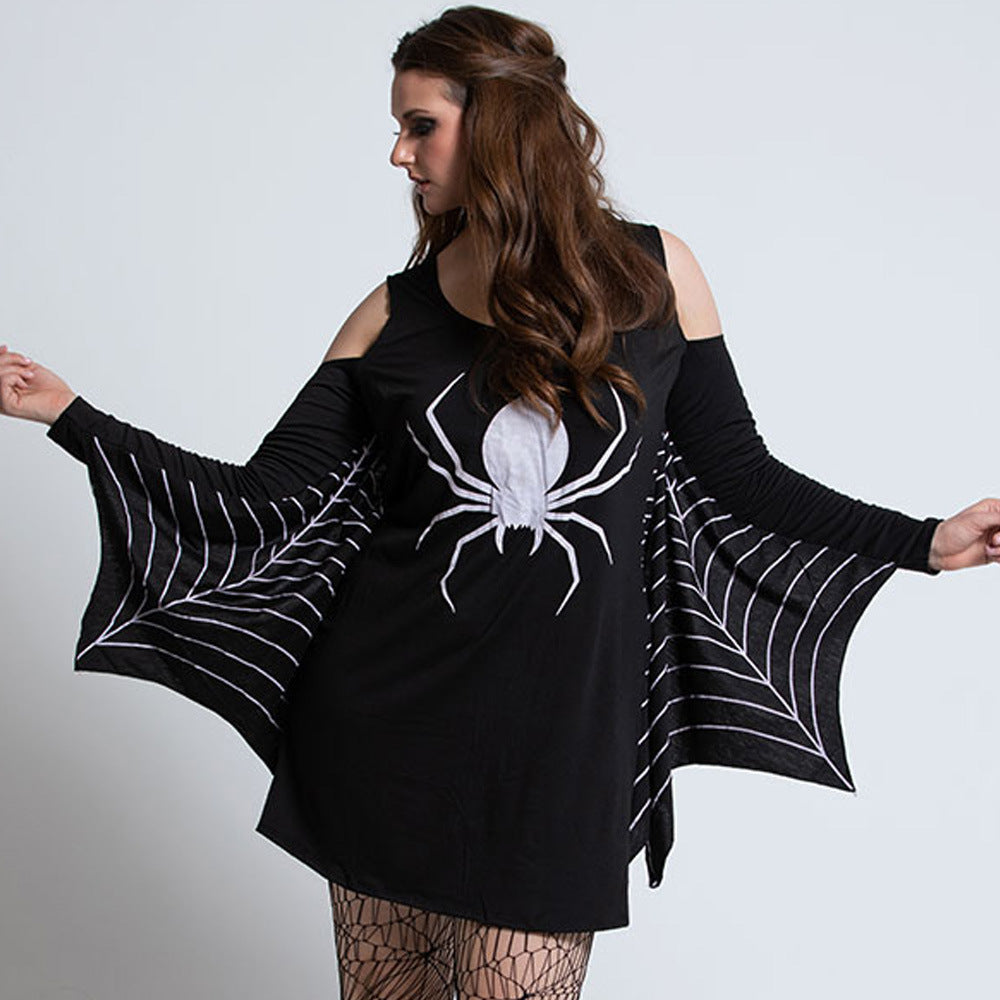 Halloween Women's Spider Costume – Plus Size Dress with Spider Web Wings for Party & Carnival