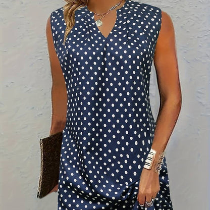Rebecca – Gepunktetes V-Ausschnitt-Westen-Kleid