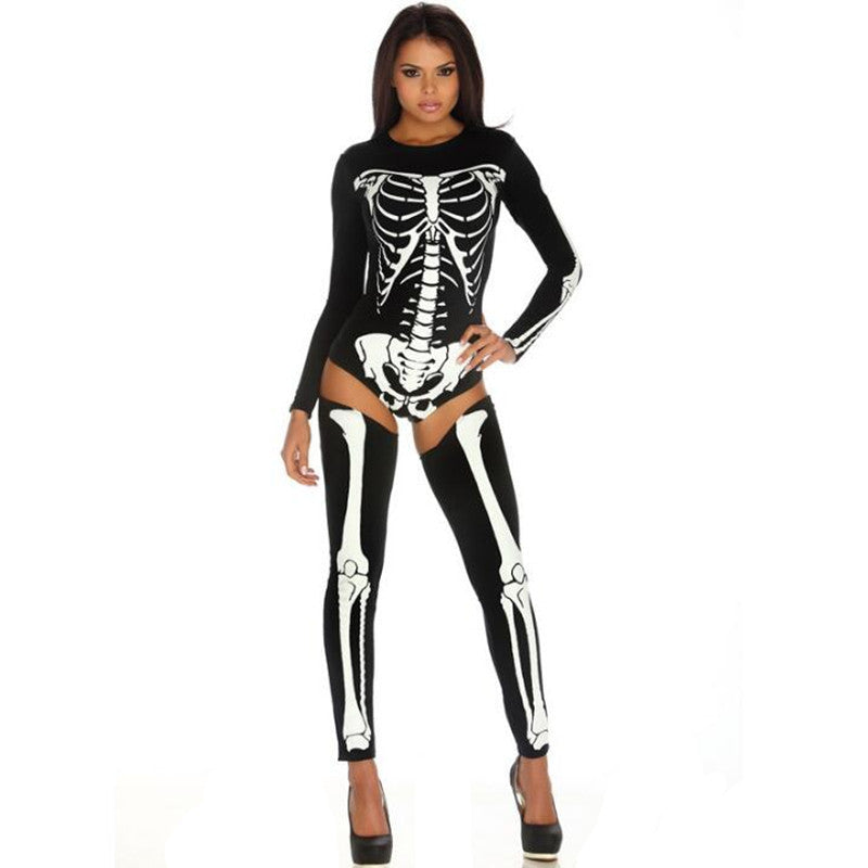 Women's Halloween Skeleton Jumpsuit Costume for Party & Dressing Up