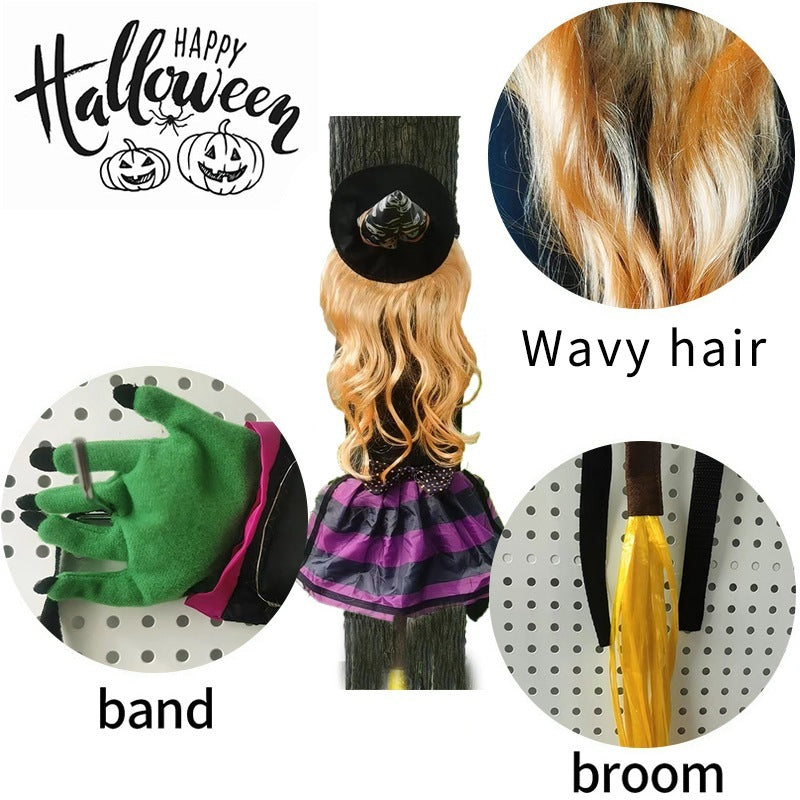 Halloween tree decoration witch figure with string lights – For spooky Halloween outdoor decorations