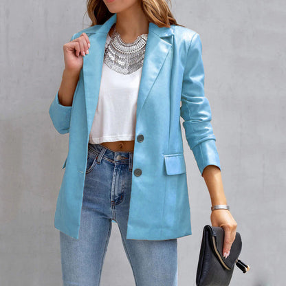 Diana – Langärmeliger Cardigan-Mantel aus veganem Leder für Frauen