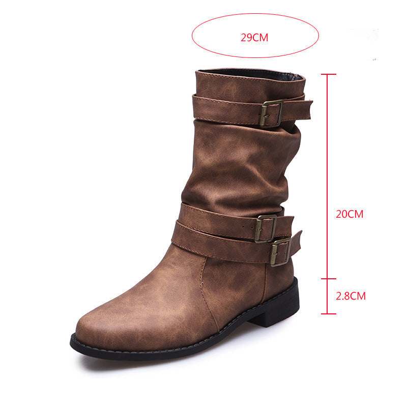 Charlotte – Niedrige Vintage Stiefel mit verstellbarem Riemen für Damen im Biker- und Western-Stil