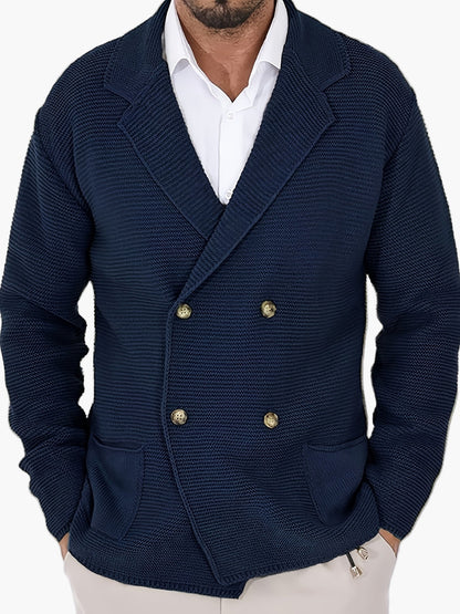 Men's knitted cardigan with lapel collar, double-breasted – Elegant casual blazer for everyday and office use