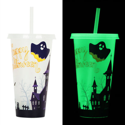 Halloween party cup with straw – glowing drinking cup for Halloween drinks & decoration