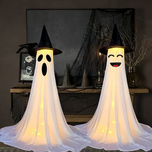 Halloween decoration ghost with witch hat – atmospheric glowing ghost figures for party & home