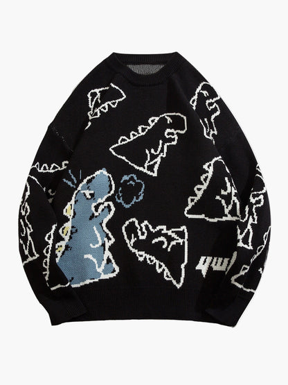 Men's sweater with cartoon dinosaur pattern, casual, oversized, ideal for autumn/winter