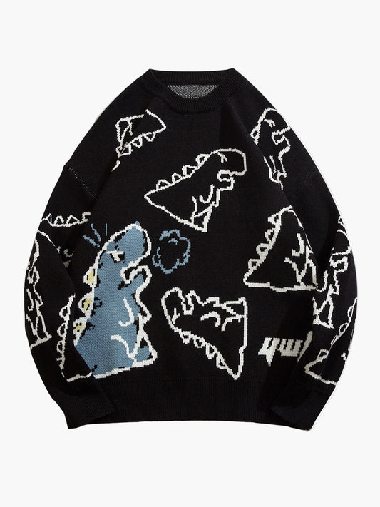 Men's sweater with cartoon dinosaur pattern, casual, oversized, ideal for autumn/winter