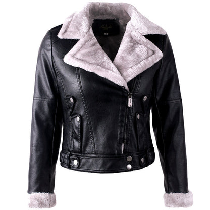 Tracy – Langarmjacke mit Großem Revers und Dickem Veganen Leder
