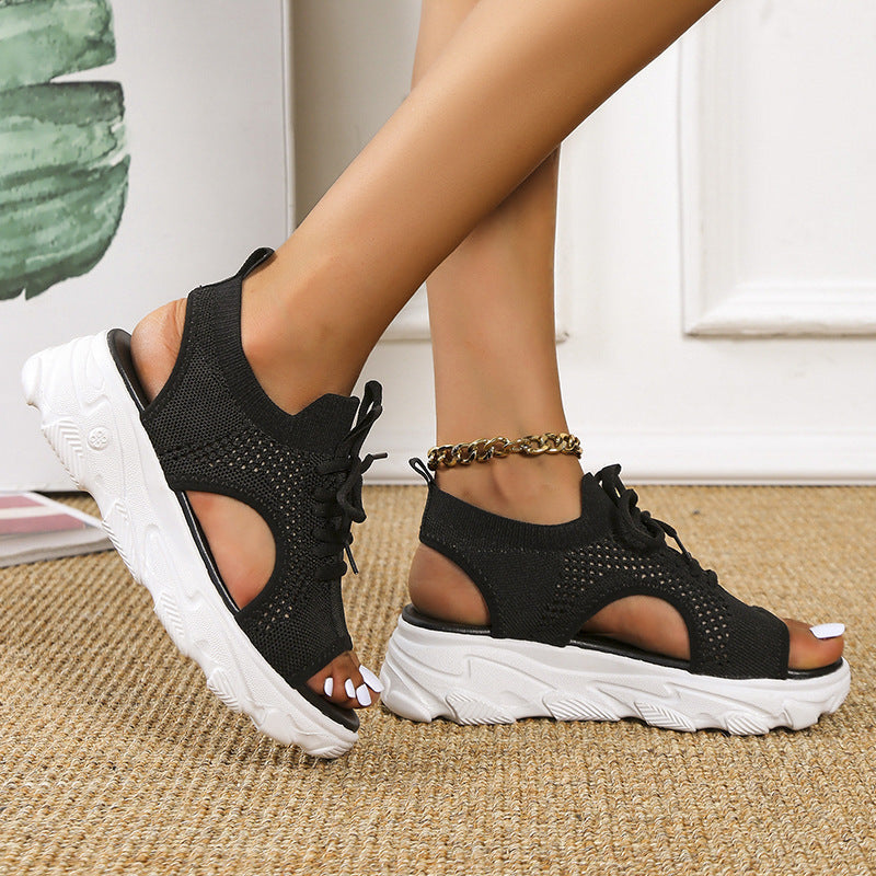 Anna – Modische flache Sandalen mit dickem Boden aus Netzstoff