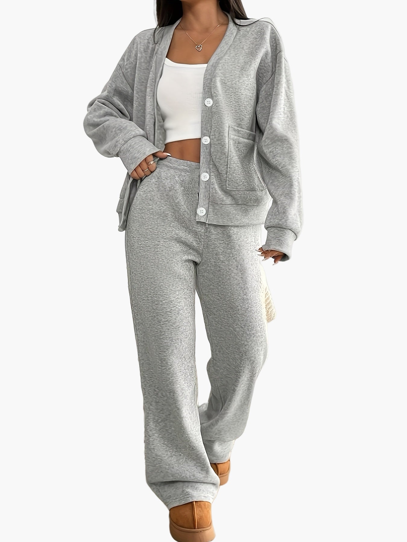 Women's loungewear set – comfortable casual suit with button placket for home and everyday use