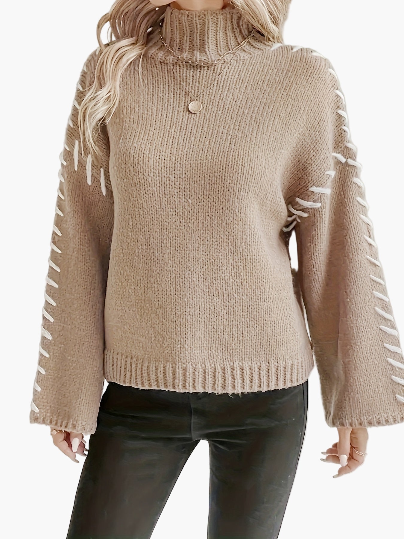 Damen Pullover mit weitem Ärmel und Ziernaht – Eleganter Strickpullover für Herbst und Winter