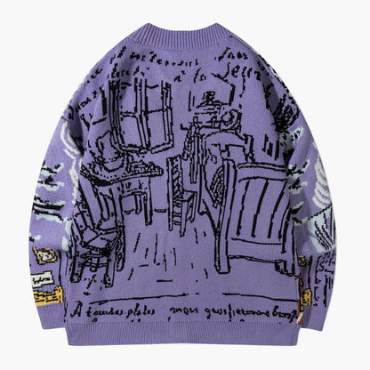 Men's knitted cardigan in art style with Van Gogh motif – Casual cardigan for autumn and winter