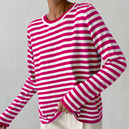 Damen Strickpullover mit Streifen – Lässiger Alltags-Sweater, zeitloser Stil, ideal für Büro & Freizeit