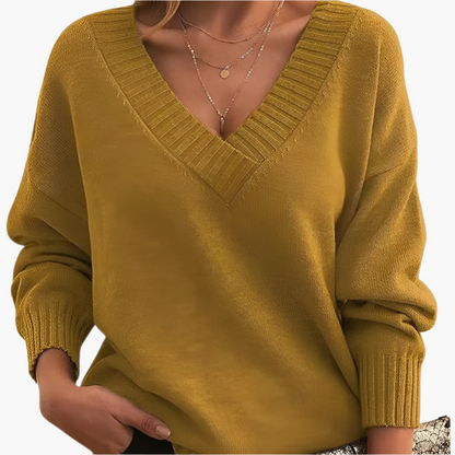 Women's Sweater with V-Neck – Elegant Knit Sweater for Office, Leisure & Winter