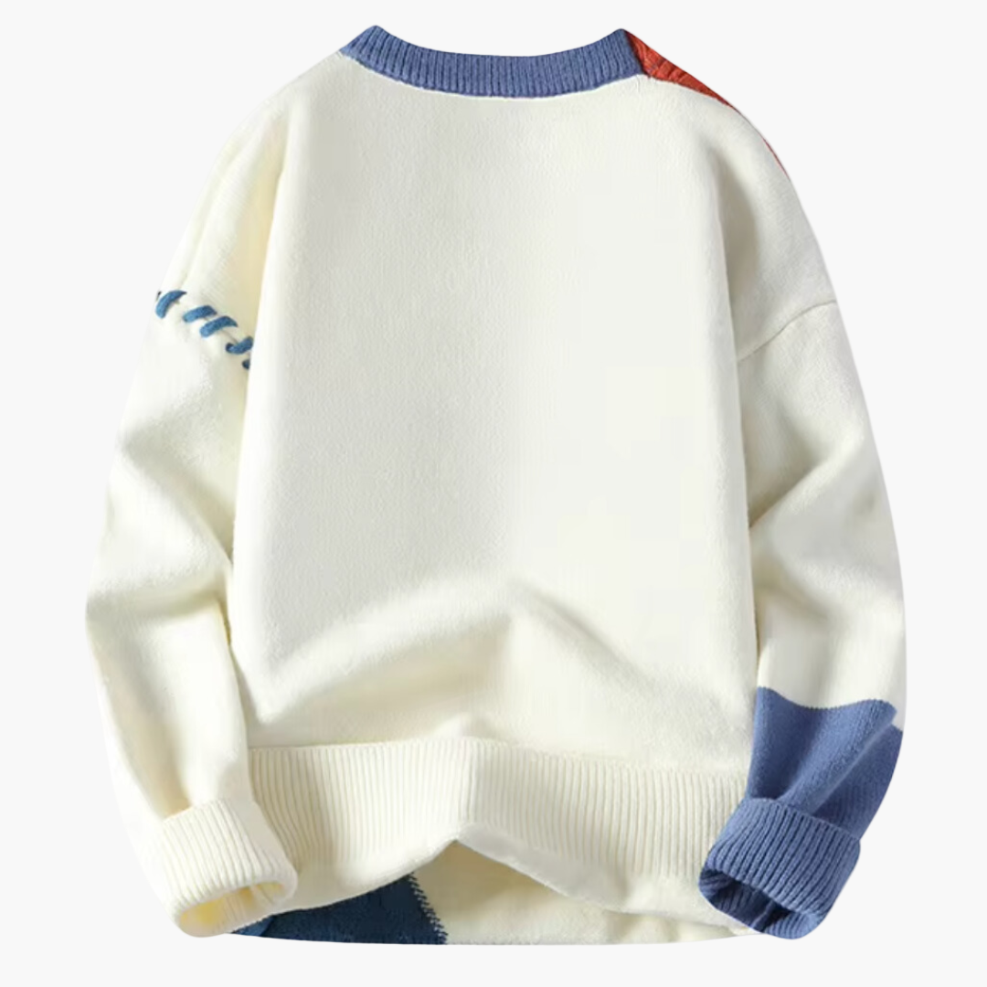 Men's Patchwork Knit Sweater – Modern Casual Pullover with Unique Style for Everyday and Special Occasions