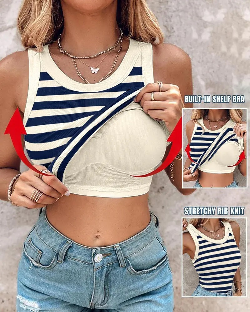 Lynda – Schmal gestreiftes Top mit Bralette und Rundhalsausschnitt für Damen