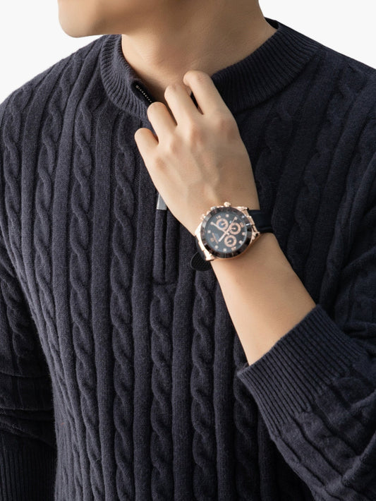 Men's knitted sweater with cable pattern and stand-up collar – fashionable casual style for autumn and winter