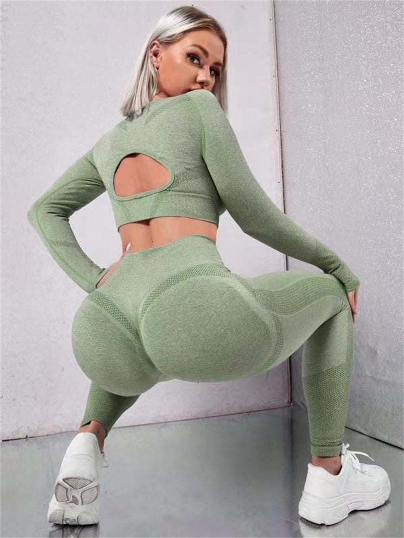 Barbara – 2-teiliges Sportanzug mit langen Ärmeln und hohlen Designs sowie formenden Hochwaist nahtlosen Fitness-Leggings