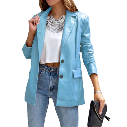 Diana – Langärmeliger Cardigan-Mantel aus veganem Leder für Frauen
