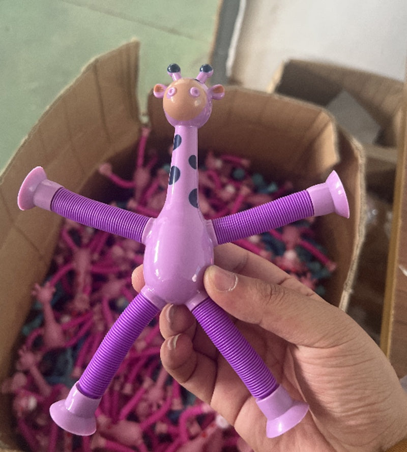 Kinder Cartoon Telescopic Giraffe Fidget Spielzeug mit Saugnapf – Stressabbau & Sensorischer Spaß