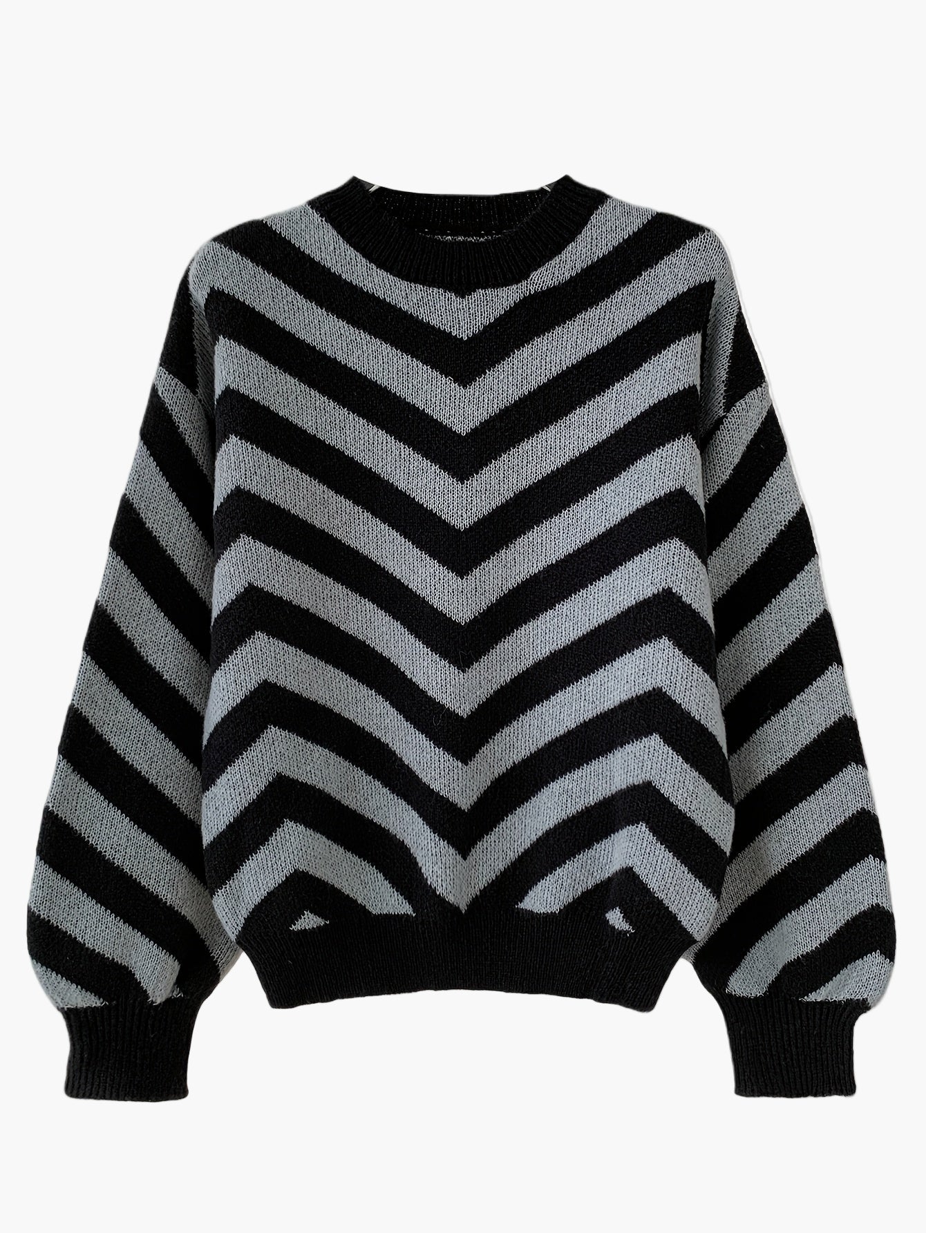 Damen Strickpullover mit Chevron-Muster und modernem Oversize-Look – Perfekt für Herbst und Winter