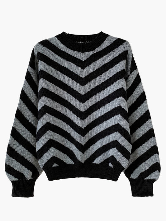 Damen Strickpullover mit Chevron-Muster und modernem Oversize-Look – Perfekt für Herbst und Winter