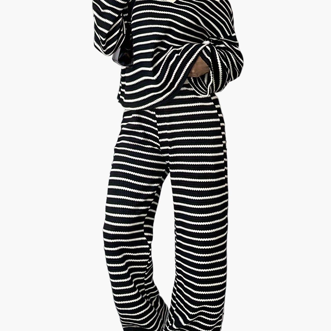 Damen Strick Zweiteiler Set – Gestreifter Freizeit-Look für Herbst & Winter, Elegant & Bequem