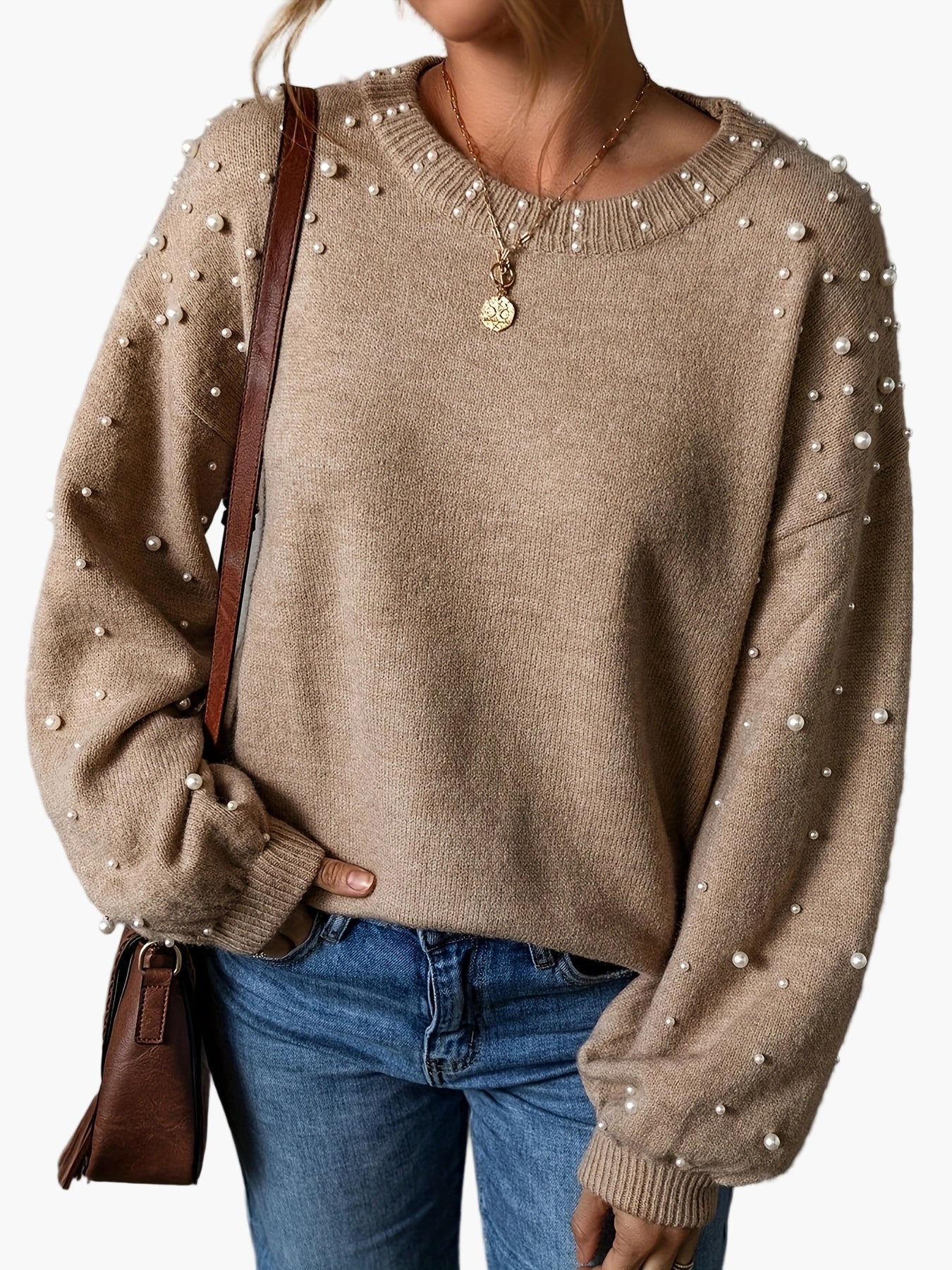 Damen Pullover mit Perlenbesatz – Eleganter Strickpullover für Freizeit und Alltag