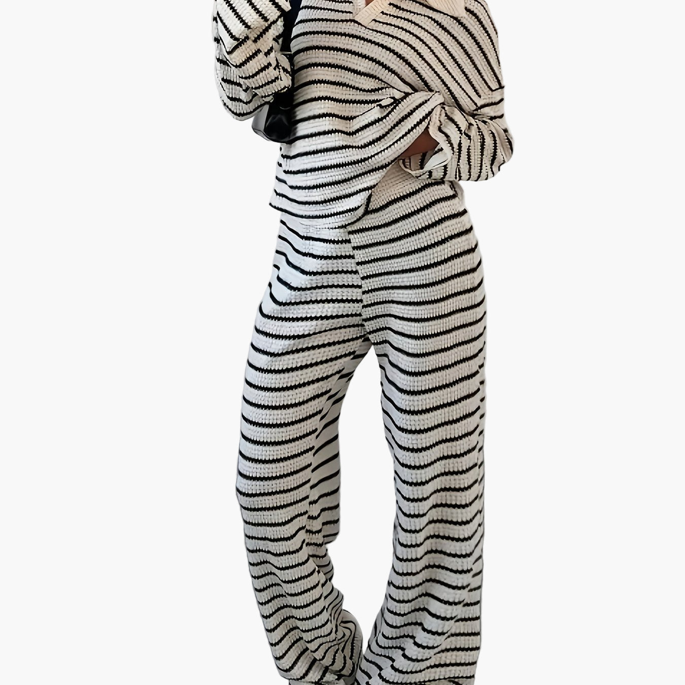 Damen Strick Zweiteiler Set – Gestreifter Freizeit-Look für Herbst & Winter, Elegant & Bequem