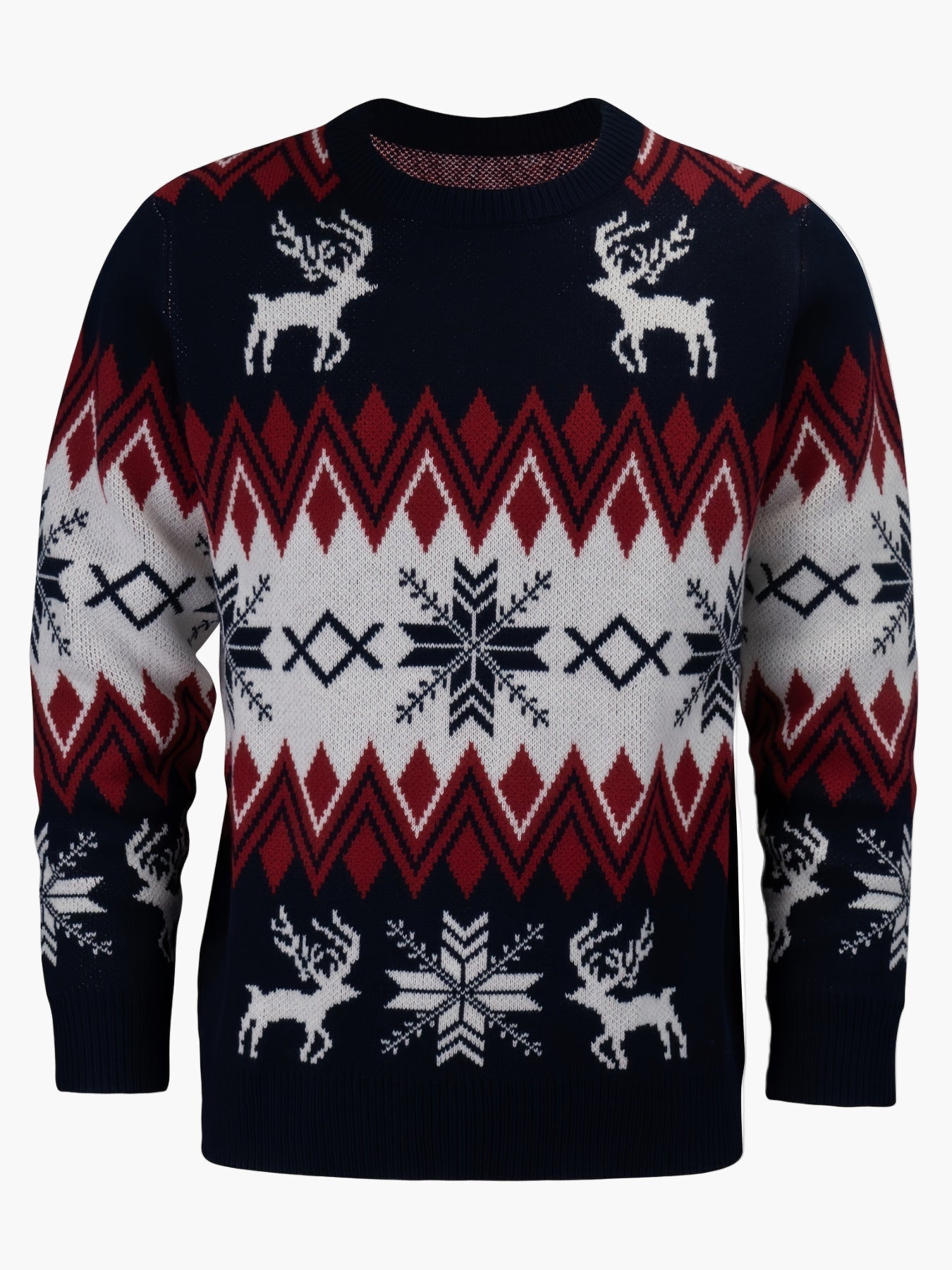 Men's Christmas Sweater with Reindeer and Snowflake Design – Classic Winter Style for Festive Occasions