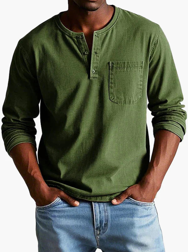 Herren Langarm Henley Shirt – Klassischer Freizeitstil für Alltag und Büro