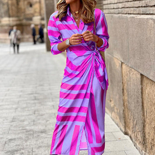 Trevor – Striped Dress with Lacing in European and American Style