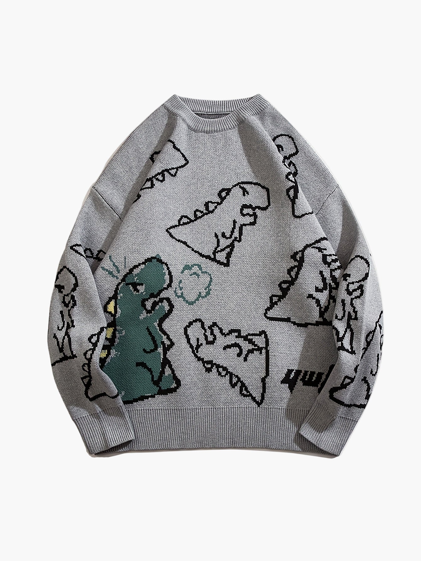 Men's sweater with cartoon dinosaur pattern, casual, oversized, ideal for autumn/winter