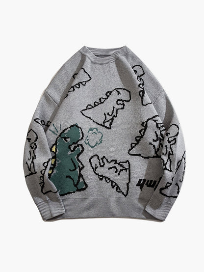 Men's sweater with cartoon dinosaur pattern, casual, oversized, ideal for autumn/winter