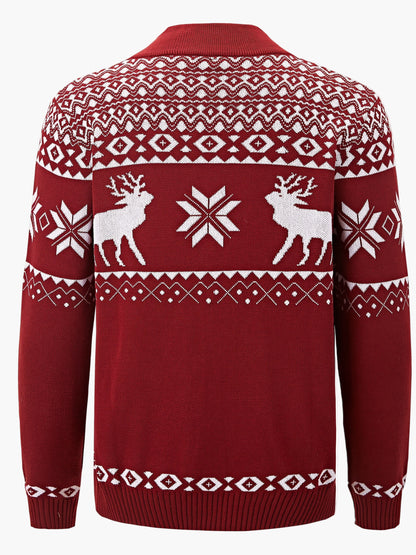Men's knitted cardigan with reindeer pattern – Christmas style, casual, ideal for autumn and winter