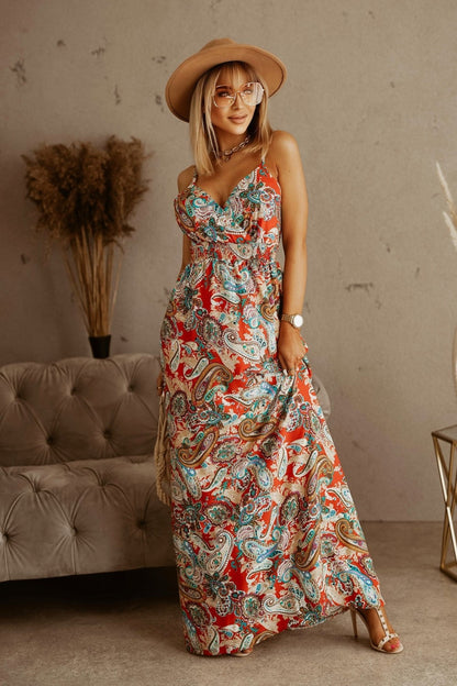 Juliet – Boho Maxikleid mit Trägern und Print