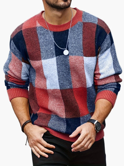 Men's Plaid Knit Sweater in Casual Style for Autumn and Winter