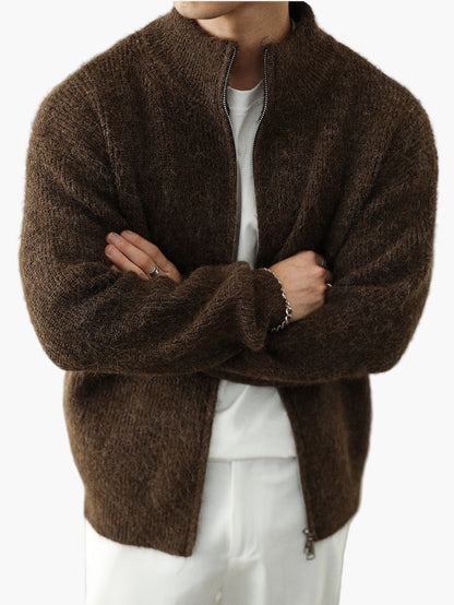 Men's Stand Collar Cardigan with Zipper – Casual Style for Everyday and Leisure