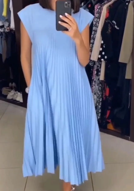 Samantha – Langes Sommerkleid mit kurzen Ärmeln und Falten