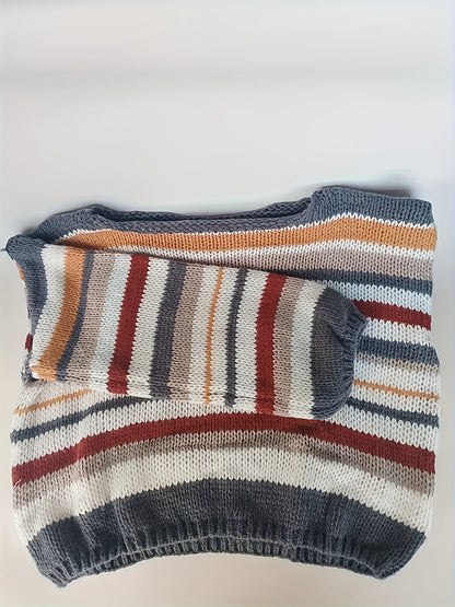 Damen Strickpullover im lässigen Oversize-Stil mit Streifen – Perfekt für Herbst und Winter