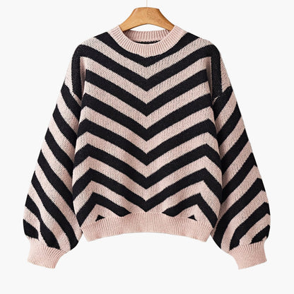 Damen Strickpullover mit Chevron-Muster und modernem Oversize-Look – Perfekt für Herbst und Winter