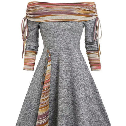 Zoe – Langärmliges, schwingendes Kleid mit einer Schulter für Damen
