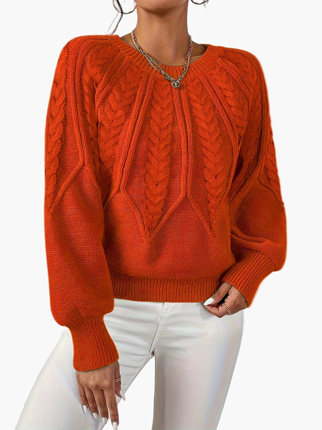 Damen Strickpullover im Zopfmuster-Design – Eleganter Freizeit-Look für Alltag & Büro