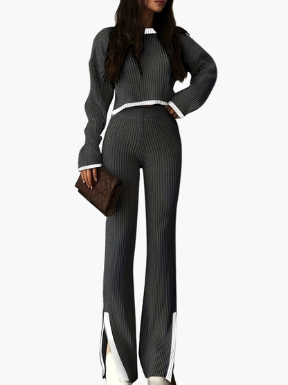 Women's Elegant Knit Two-Piece with Wide Leg – Fashionable Casual Suit for Autumn and Winter