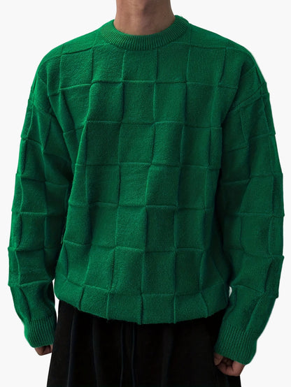 Men's Sweater Streetstyle with 3D Square Pattern – Casual Crew Neck for Autumn and Winter