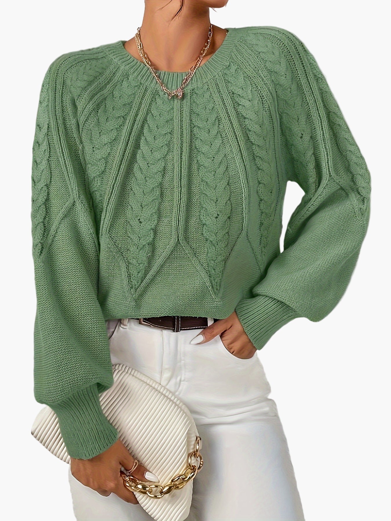 Damen Strickpullover im Zopfmuster-Design – Eleganter Freizeit-Look für Alltag & Büro